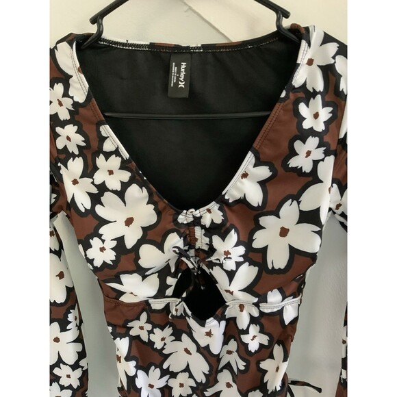 NWT Hurley Floral One Piece Swimsuit Long Sleeve Surf Rash Guard Size Small - Picture 3 of 3